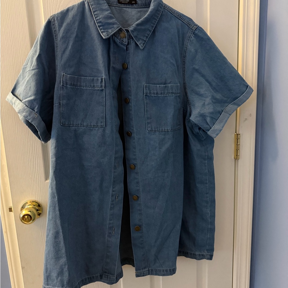 Women’s Blue Denim Shirt - mini dress - tunic- cover up  2x